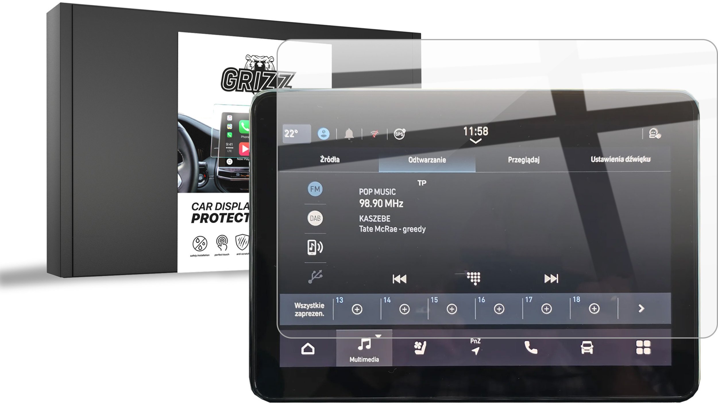 Nawigacja GPS GrizzGlass Folia ceramiczna CarDisplay Protection do Fiat Mileo 10" 2024