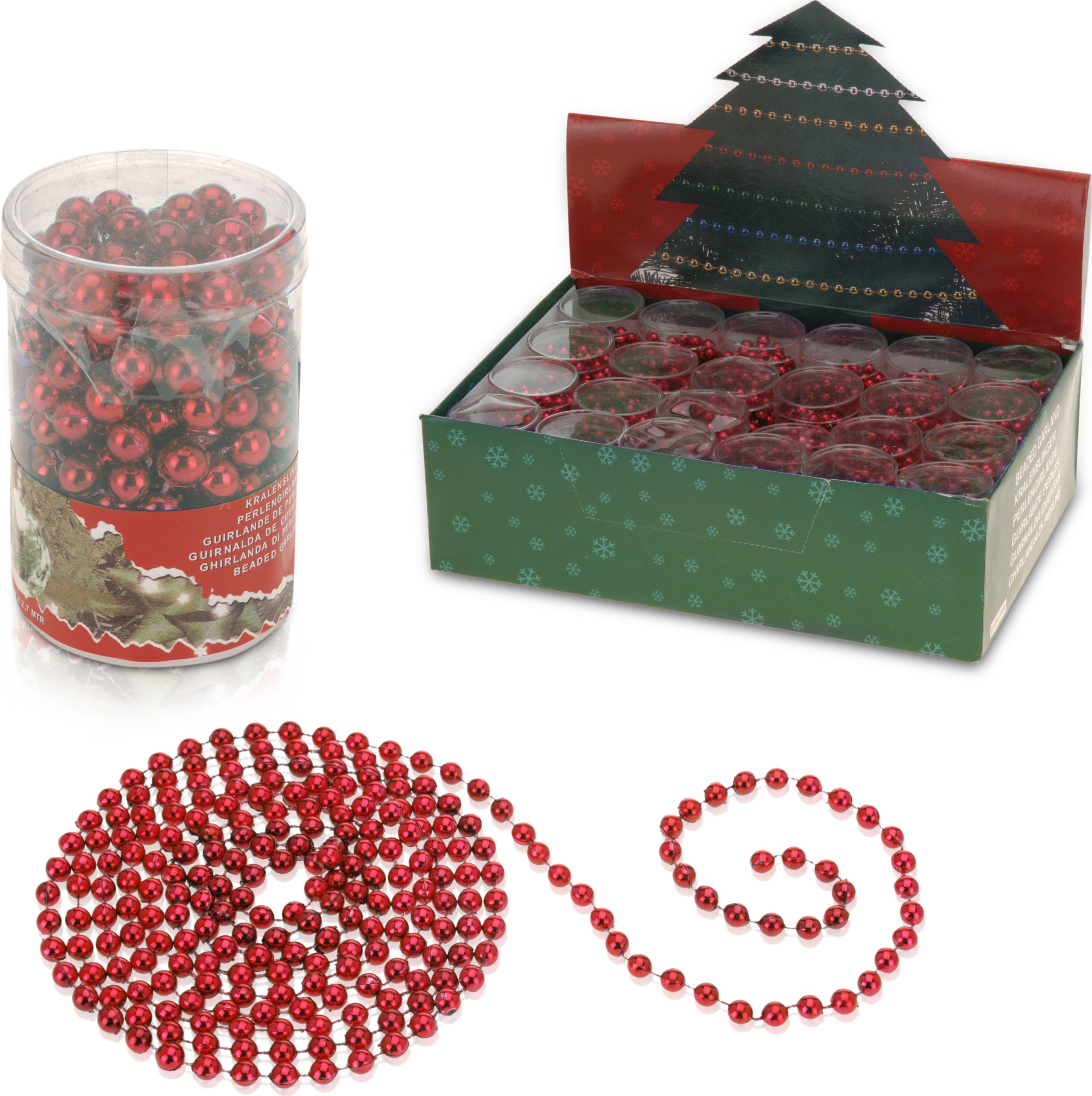 Kalėdinė karoliukų girlianda 270 cm, raudona, polipropileninė