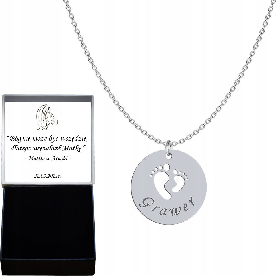 Radziszewska Jewellery Naszyjnik Srebrny Imię Dziecka Kółko Łańcuszek 925 Prezent GRAWER GRATIS