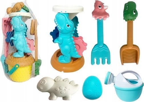 LeanToys Zestaw Zabawek Do Piasku Młynek Wiaderko Foremki Dinozaury