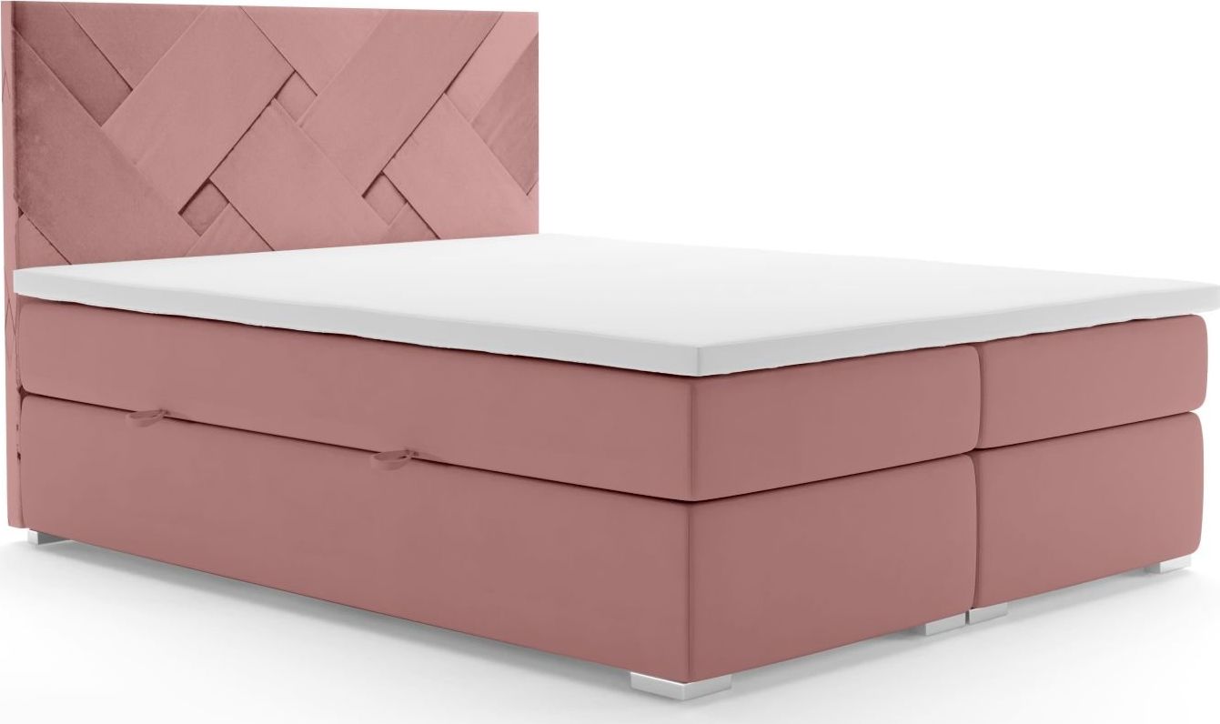 LAVERTO Łóżko kontynentalne FEZ 180x200 różowe velvet z pojemnikiem