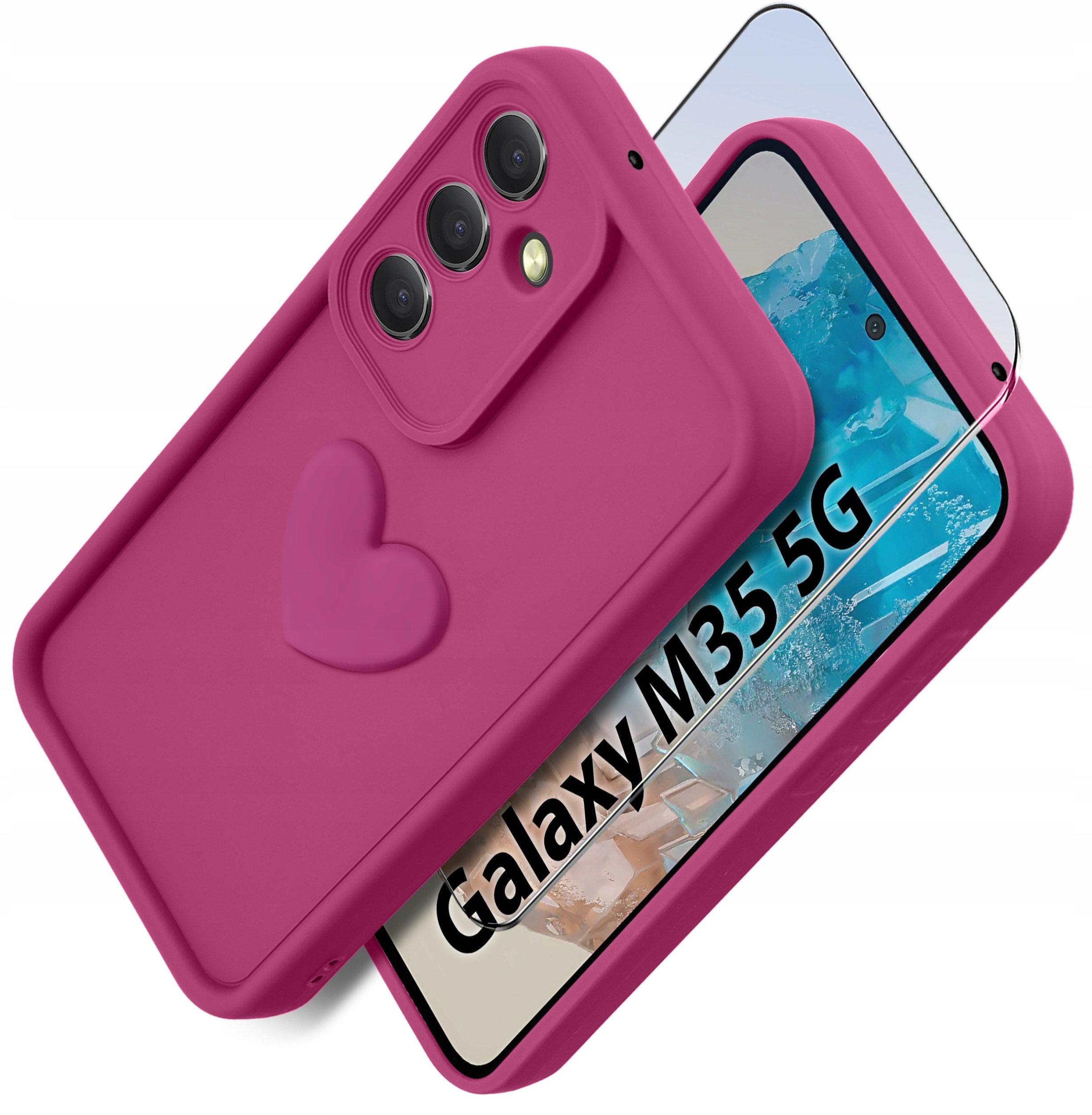 Etui do Samsung M35 5G silikonowe MATOWE serce + Szkło ochronne na ekran 9H