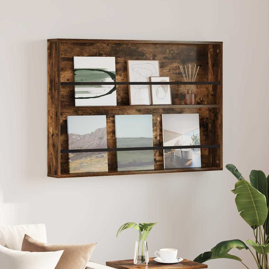 vidaXL Regał na gazety z półką Wędzone dębowe 100 x 12 x 70 cm