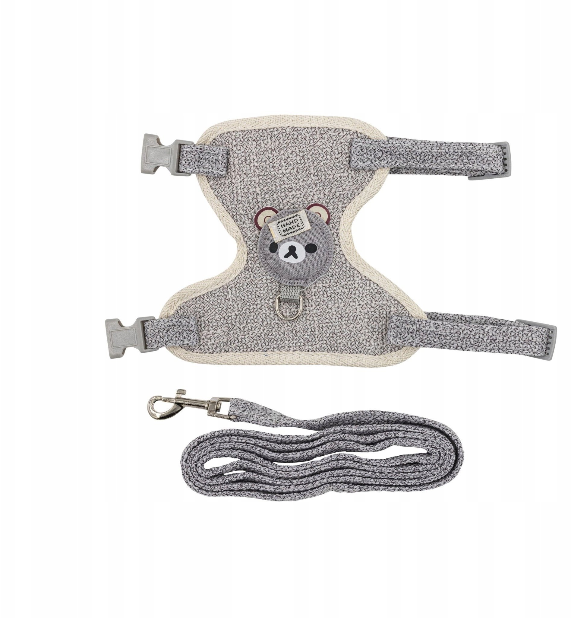 Zestaw, szelki+smycz, dla psa/kota, szare, poliester/bawełna, dł. smyczy 1,2m, rozmiar S