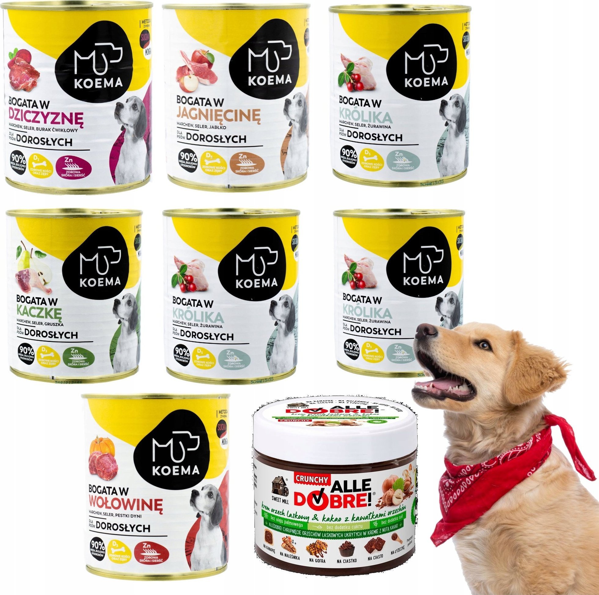 Koema Karma Mokra Dla Psa 90% Mix7Szt Gratis Krem Orzech do smarowania