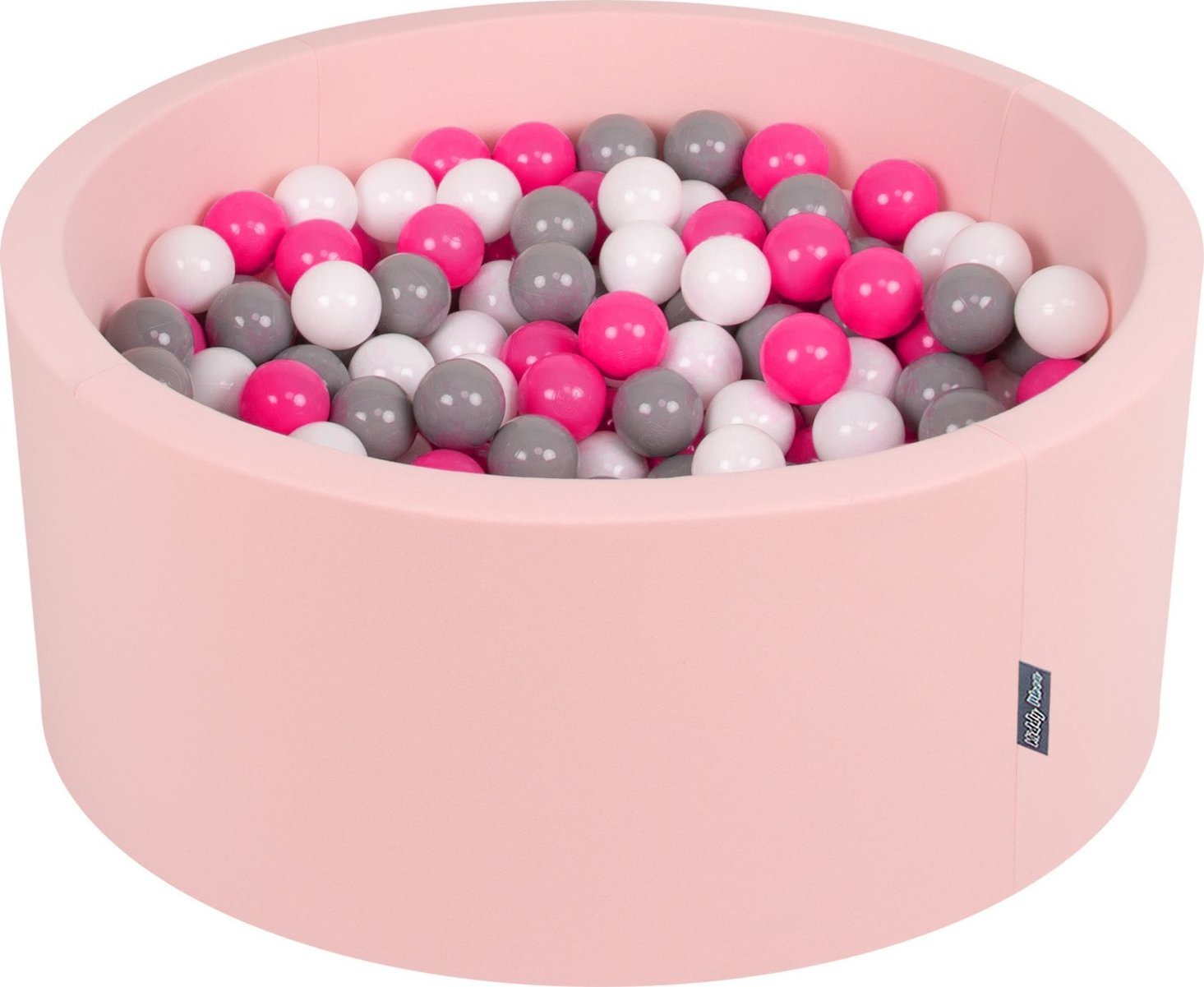 KiddyMoon KiddyMoon Suchy basen okrągły z piłeczkami 7cm 90x40 różowy: biały-szary-ciemny róż 90x40cm/200piłek Zabawka basen piankowy