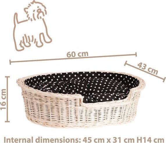 WickerPL POPPY WIKLINOWE OWALNE LEGOWISKO DLA ZWIERZĄT KOSZ DLA PSA 60X43 H16 / ROZMIAR WEWNĘTRZNY 45X31 H14 CM