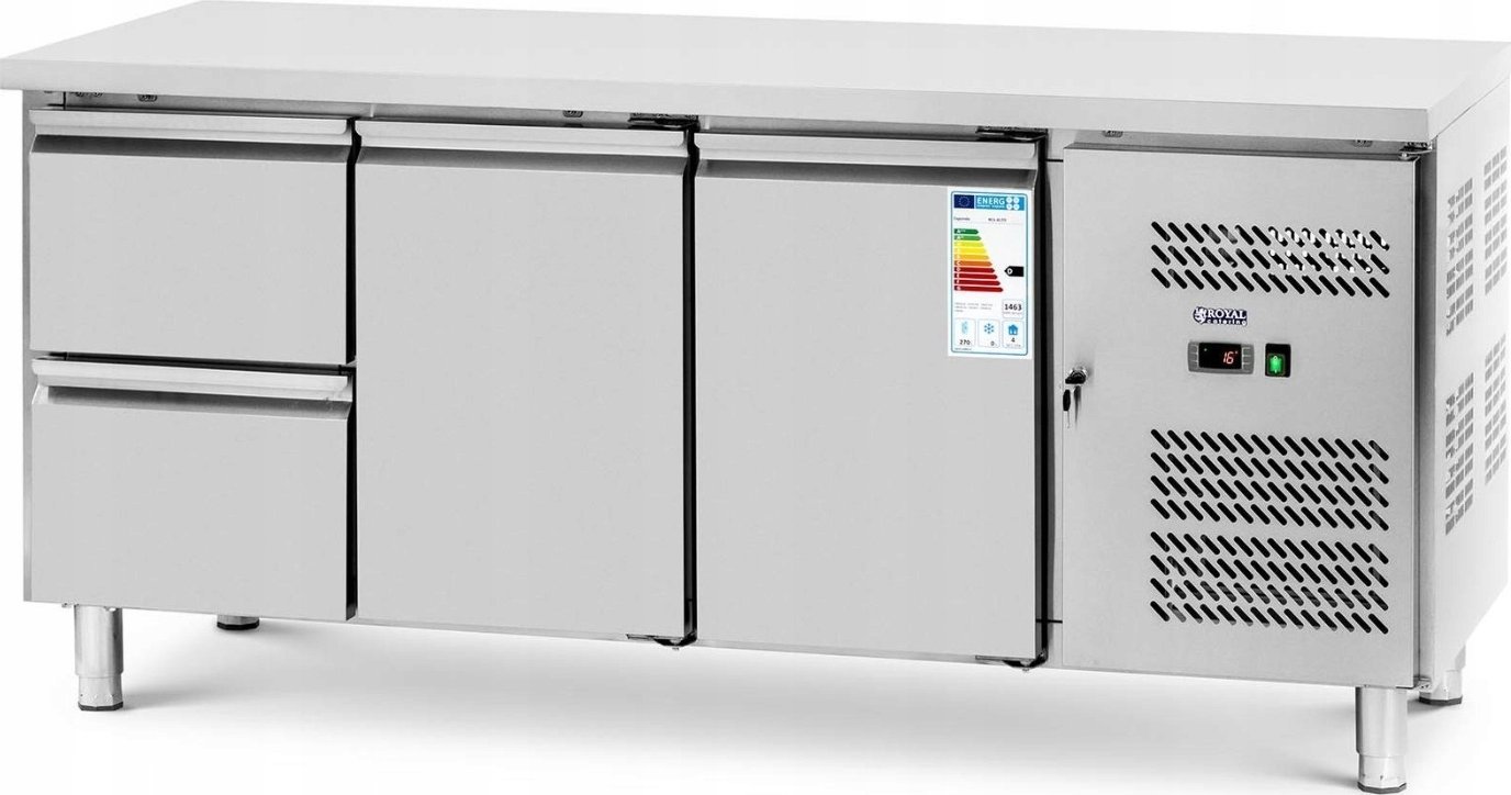 Royal Catering Stół chłodniczy z blatem roboczym 2 komory 2 szuflady -2-10 C 417 l 275 W