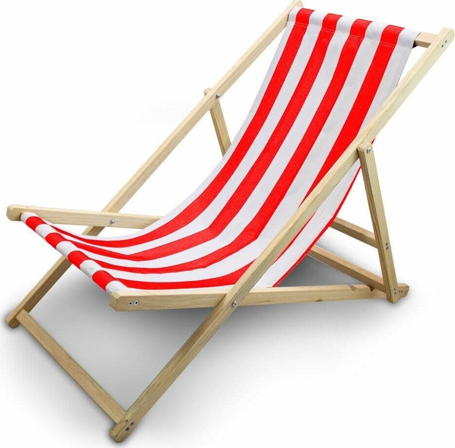 Bituxx LEŻAK PLAŻOWY OGRODOWY DREWNIANY SKŁADANY REGULOWANY BIAŁO-CZERWONY