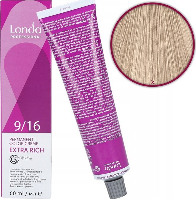 Londa Professional Farba Londacolor, Permanent Hair Dye, 9/16 Very Light Blond Ash Violet, 60 ml
