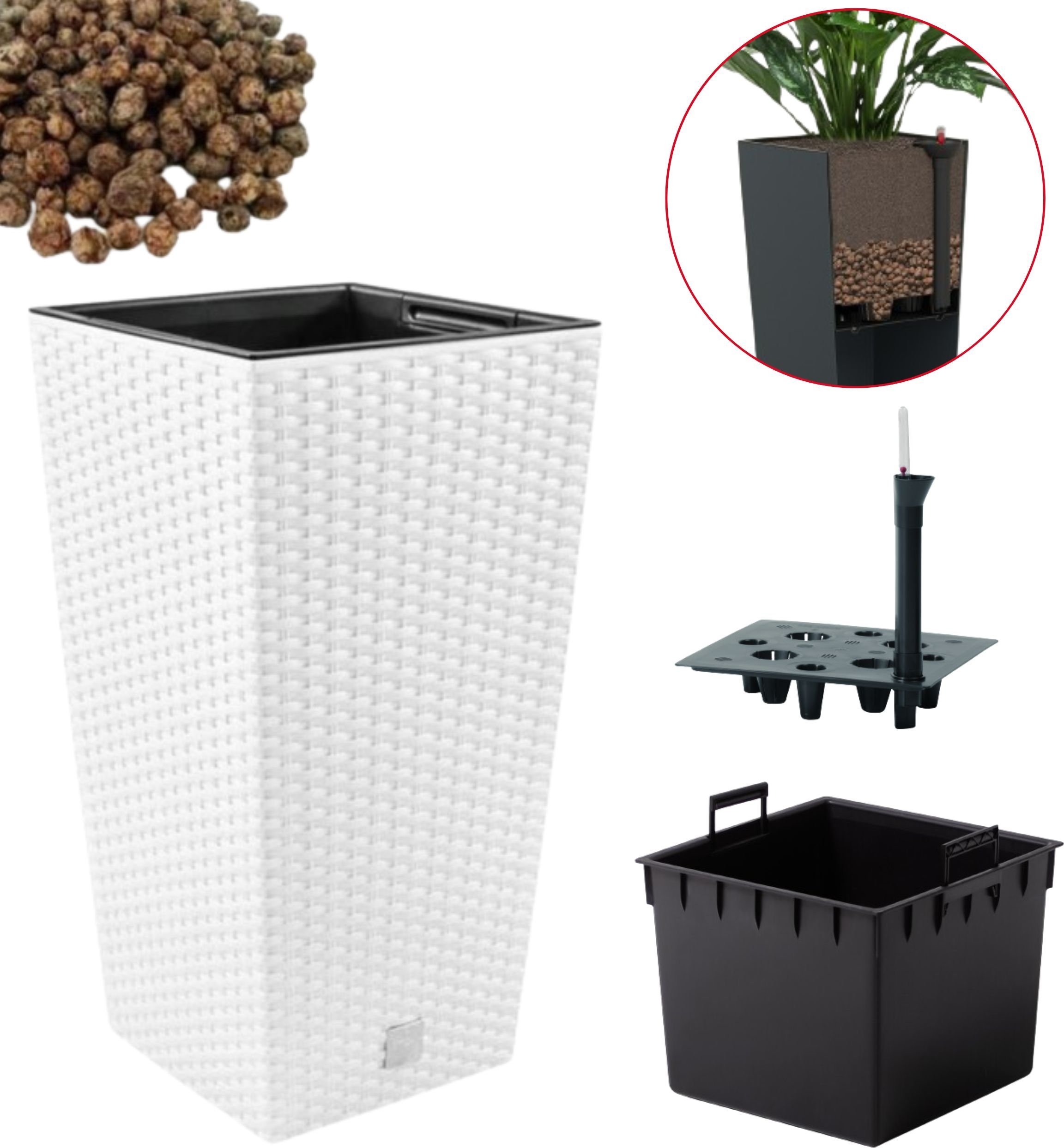 Prosperplast Doniczka DRTS325 + wkład, nawadniacz, keramzyt 2l Zestaw