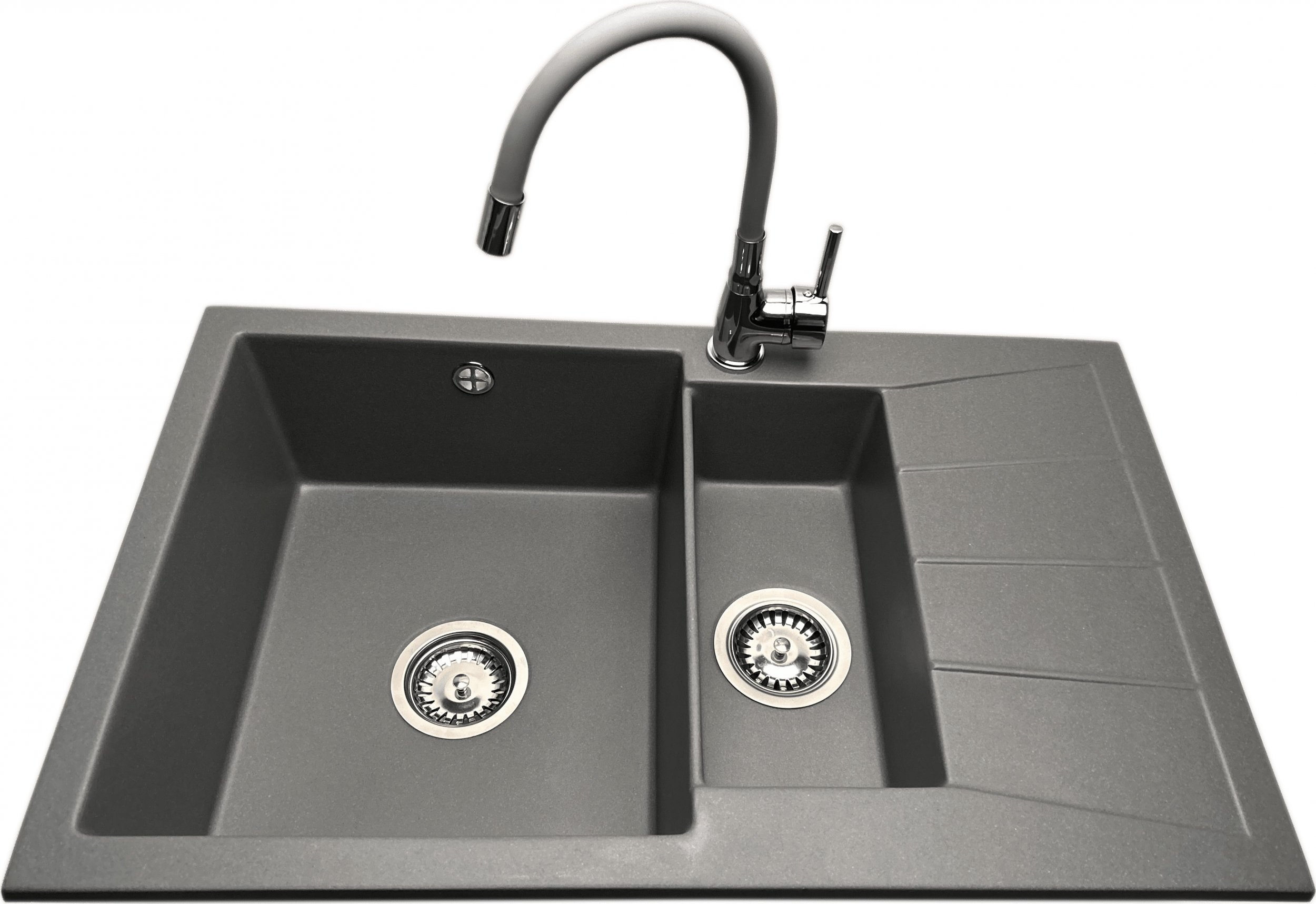 Zlewozmywak PREHNIT Zlewozmywak 1,5 komorowy z ociekaczem MILOS szary z prawym ociekaczem + bateria LAVO