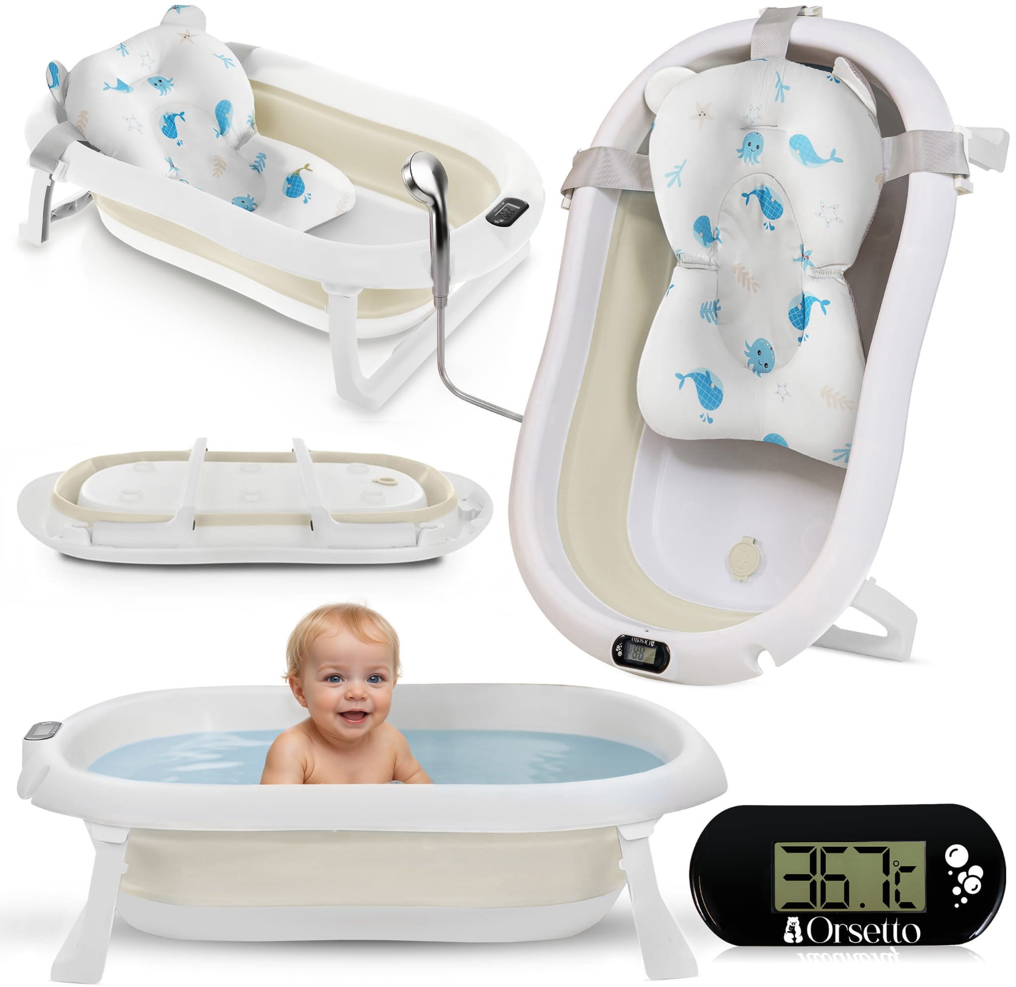 WANIENKA DZIECIĘCA Z TERMOMETREM ORSETTO BEŻOWA PODUSZKA DELFINKI