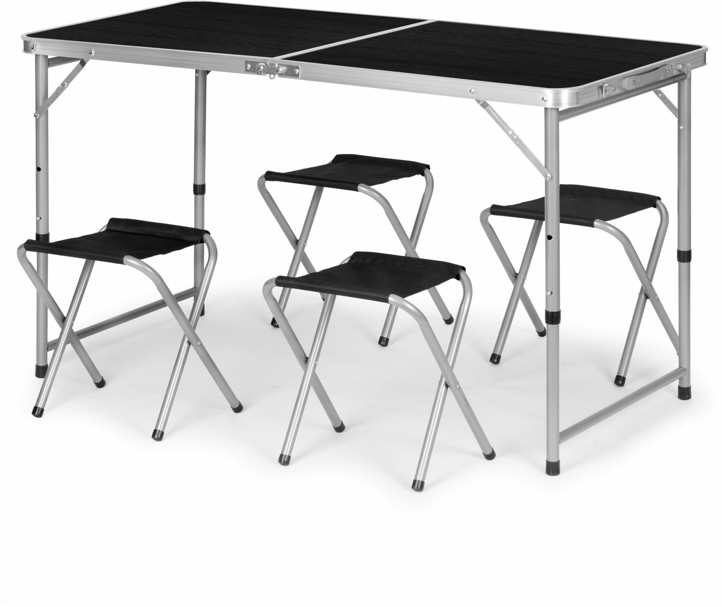 Stolik turystyczny stół składany ogrodowy walizka z uchwytem do przenoszenia i regulacją wysokości i zestawem 4 krzesełek 120x60x70 cm ciemno szary