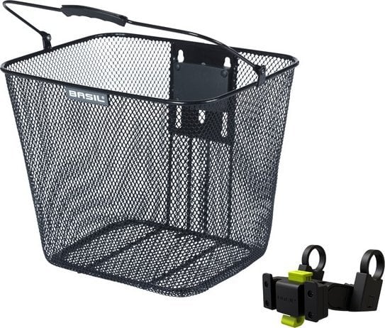 Kosz na kierownicę BASIL BILBAO, KlickFix ze wspornikiem do mocowania na kierownicy, Stalowy, Czarny (NEW 2025)