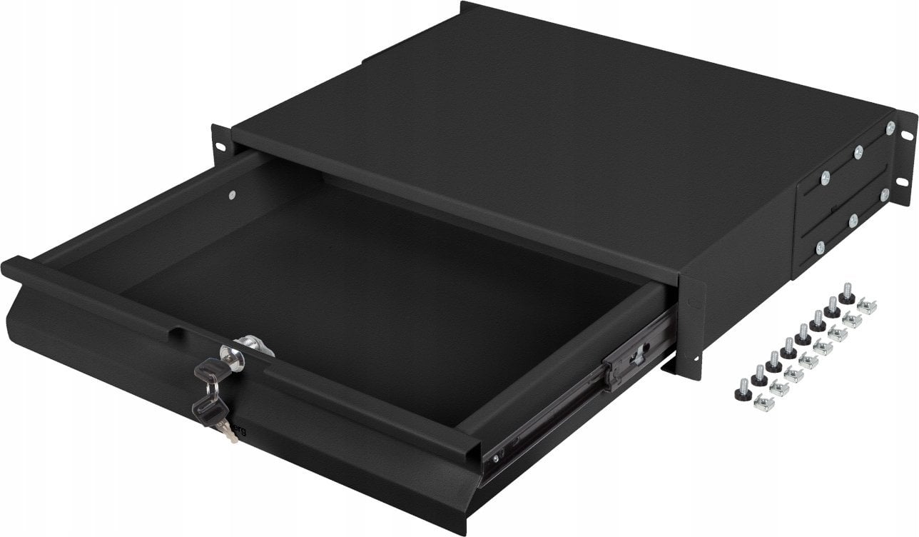 SZUFLADA DO SZAF 19" 2U 360MM CZARNA LANBERG (2U/483X360MM UDŹWIG DO 90KG, MONTAŻ 4 PUNKTOWY)