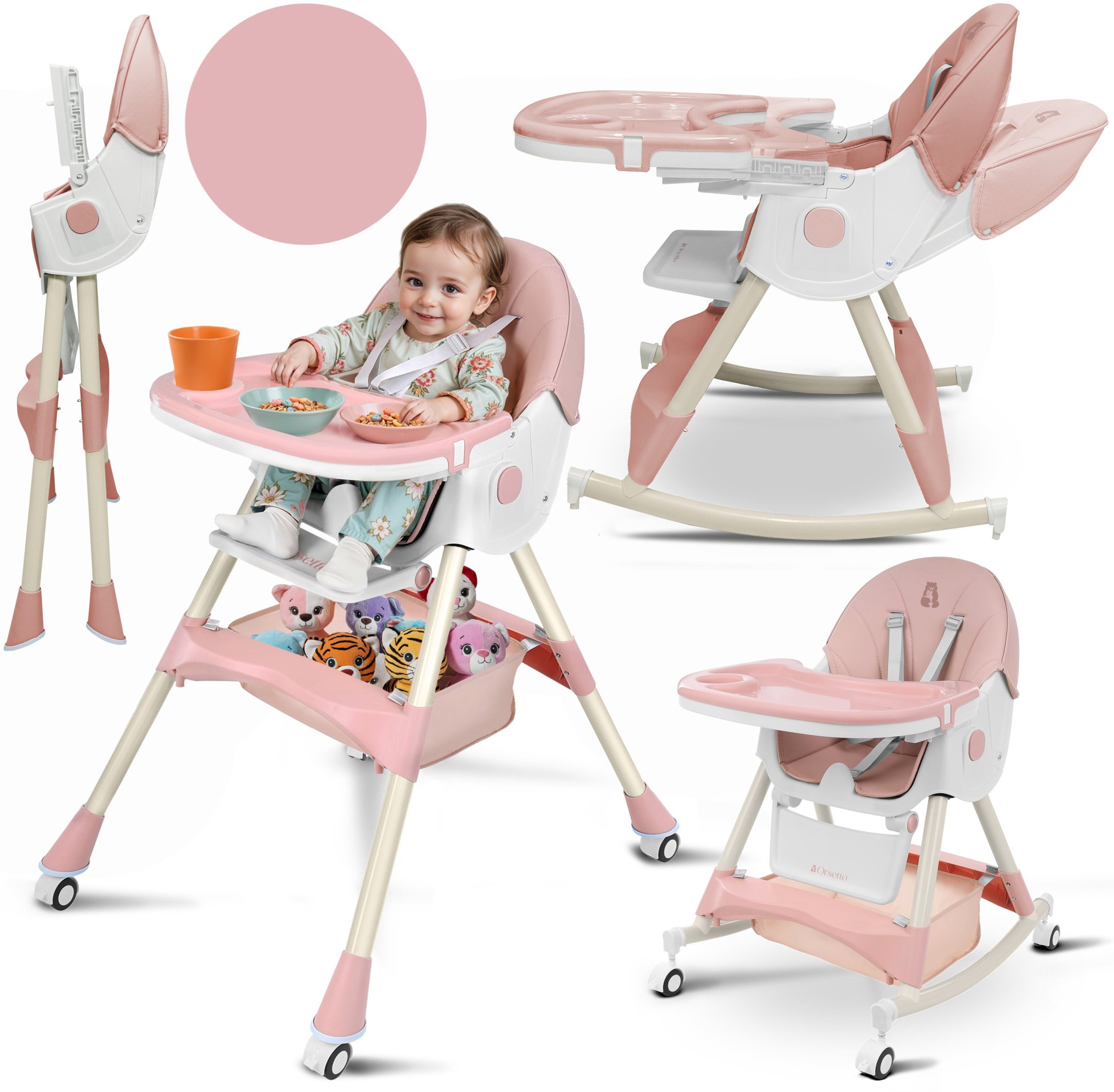 LeanToys KRZESEŁKO DO KARMIENIA BUJACZEK SEZAMEK 6W1 RÓŻOWE