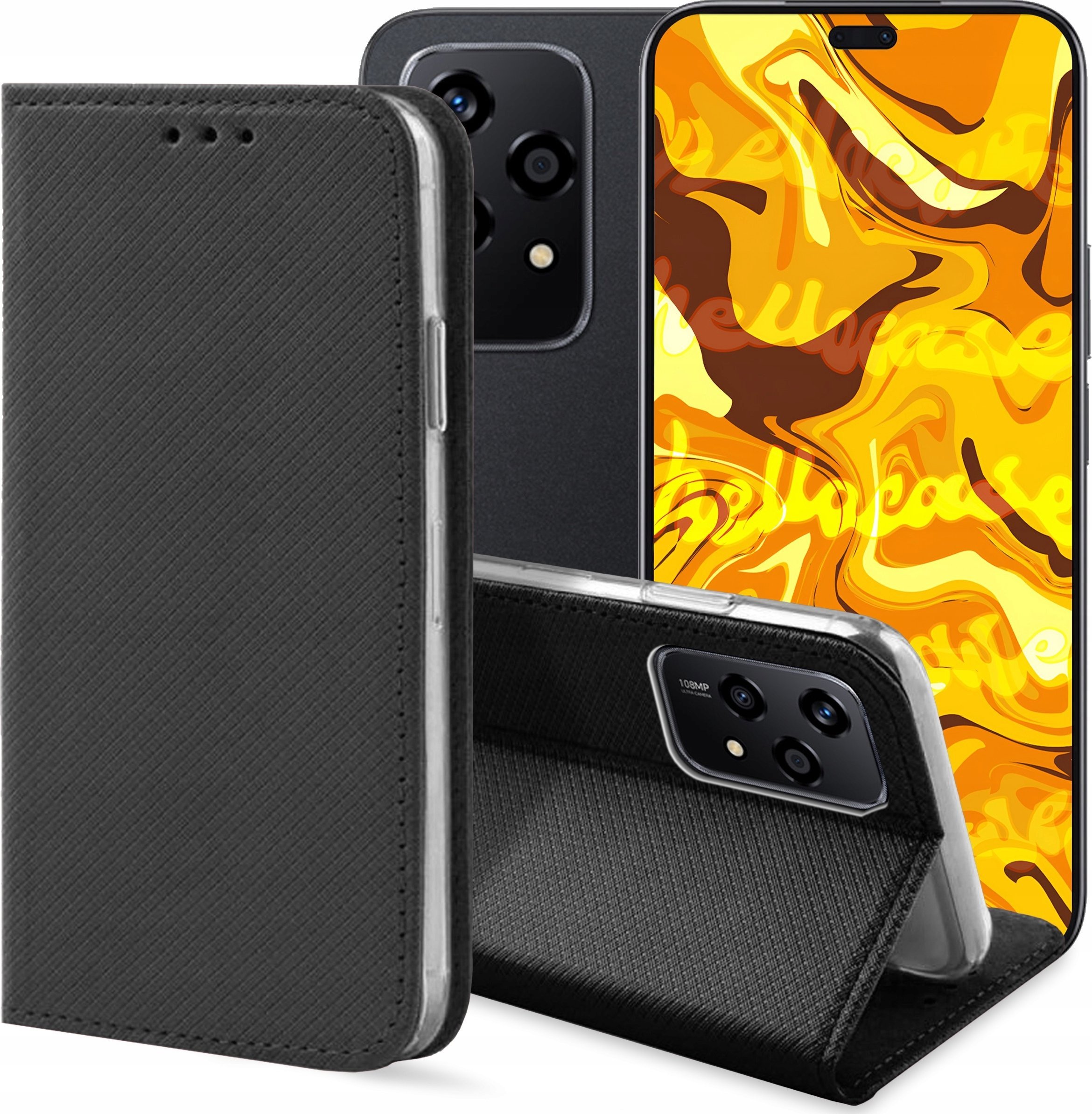 Hello Case ETUI Z KLAPKĄ DO Honor 200 Lite 5G (Global) CZARNE ZAMYKANE MAGNETYCZNE