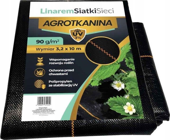 Linarem SiatkiSieci AGROTKANINA 90G 3,2x10m CZARNA AGROWŁÓKNINA UV 3%
