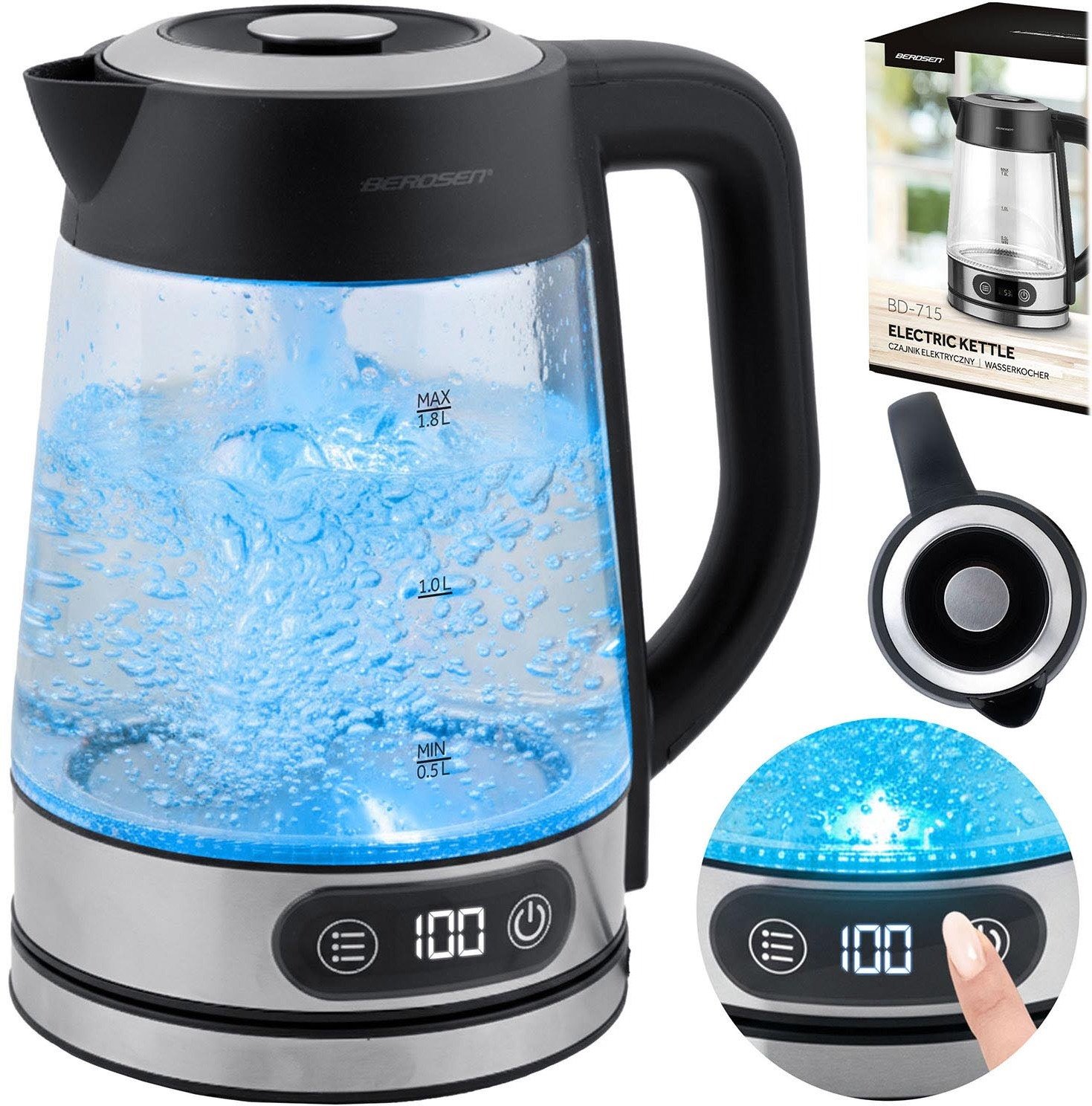 Czajnik Berdsen Czajnik elektryczny szklany z regulacją temperatury 1,8l 2200W BD-715