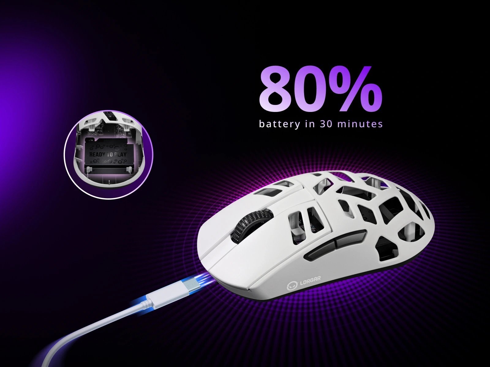 LORGAR MSE90W, Magnesium Alloy Wireless Gaming Mouse Elite, White