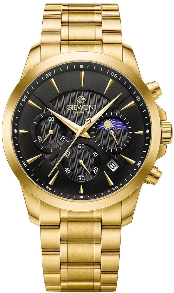 Zegarek Giewont Zegarek Męski Chronograph Sapphire Złoto Czarny GW9460-B4