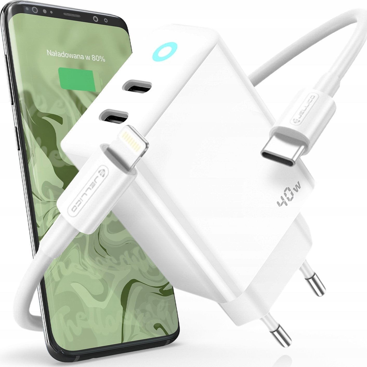 Ładowarka Jellico JELLICO Mocna ładowarka sieciowa 40W 2xUSB C kabel USB C - Lightning