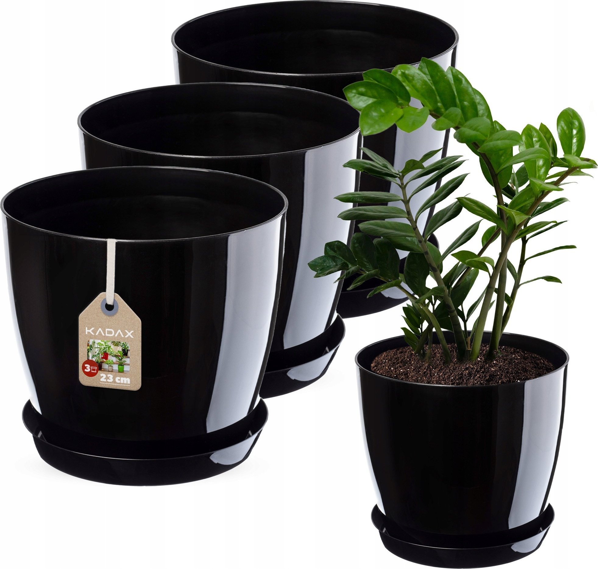Kadax KADAX 3x Doniczka Osłonka Czarna Połysk 23cm