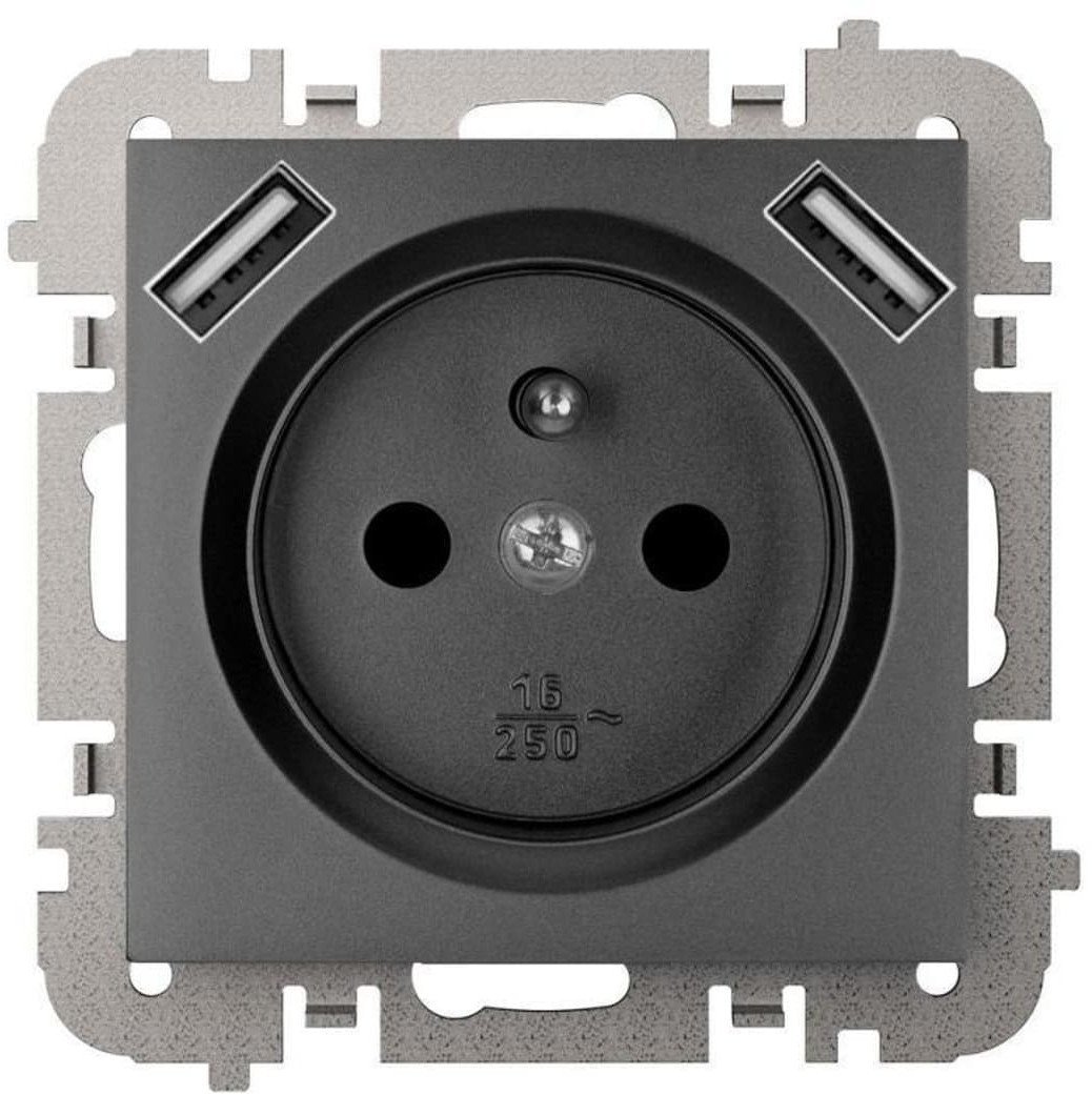 SANTRA gniazdo 2P+Z 2xUSB Zasilające bez ramki podtynkowe czarny 4188-19