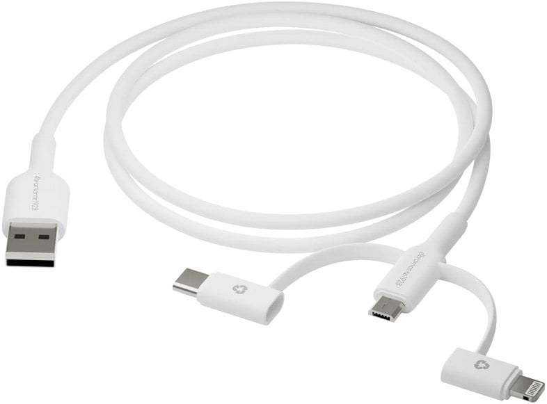 Kabel USB dbramante USB-A - USB-C + microUSB + Lightning 1 m Biały (CBX3A3WH7176)