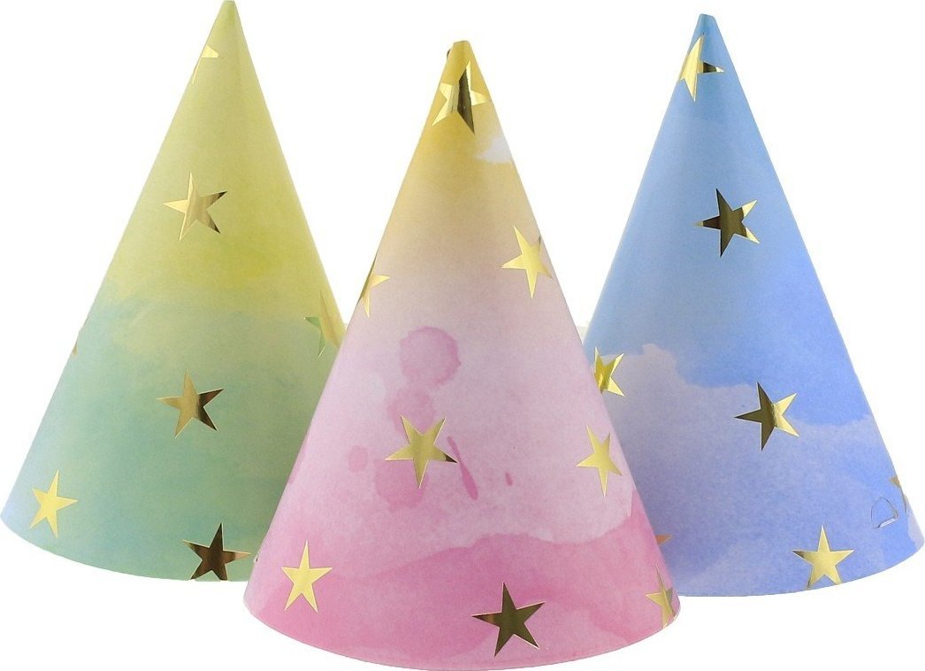 GoDan Czapeczki papierowe urodzinowe w złote gwiazdki
