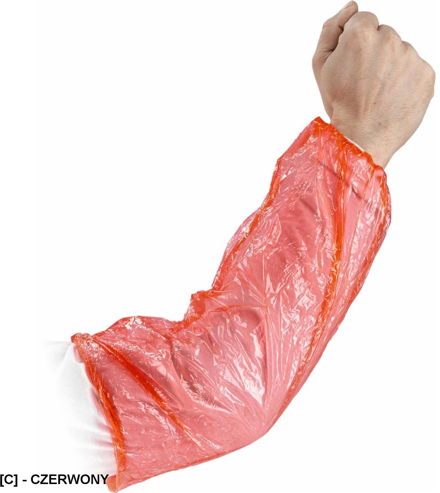 RFOL - Zarękawki foliowe z dwóch stron zakończone gumkami ściągającymi 100% polietylen 2,5 g/m2 - 100 sztuk w opakowaniu - czerwony - 40x20 cm uni