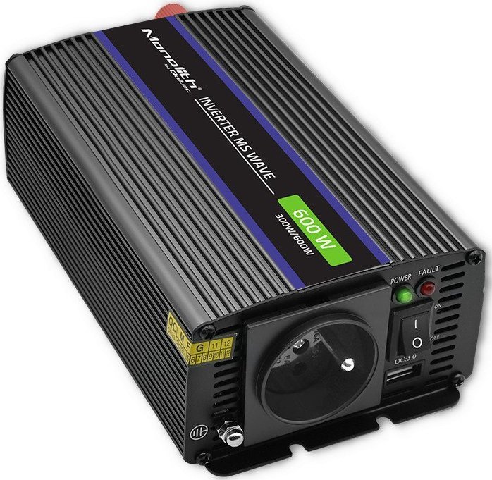 Przetwornica Qoltec Przetwornica napięcia Monolith 600 MS Wave | 12V na 230V | 300/600W | USB