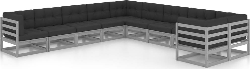 vidaXL 10-cz. zestaw wypoczynkowy do ogrodu, z poduszkami, lita sosna