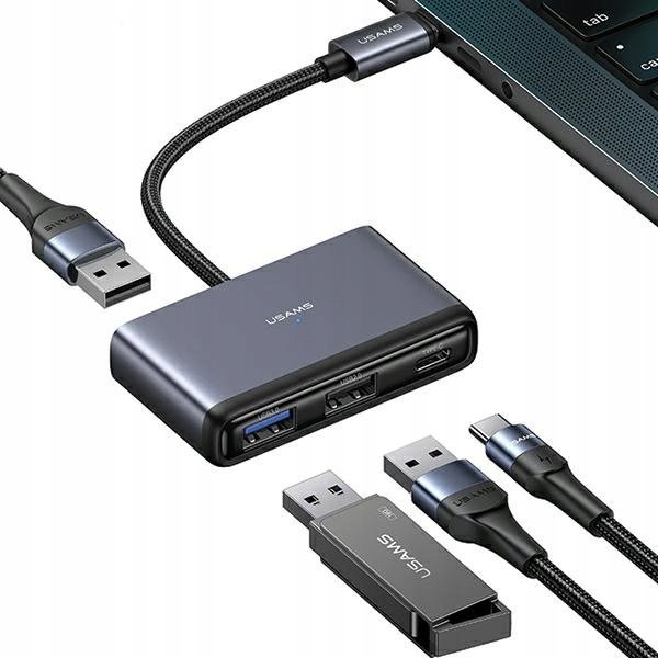 HUB USB Usams Adapter USAMS US-SJ627 HUB 4w1 USB-C / 2xUSB-A 2.0,USB-A 3.0,USB-C szary/dark grey