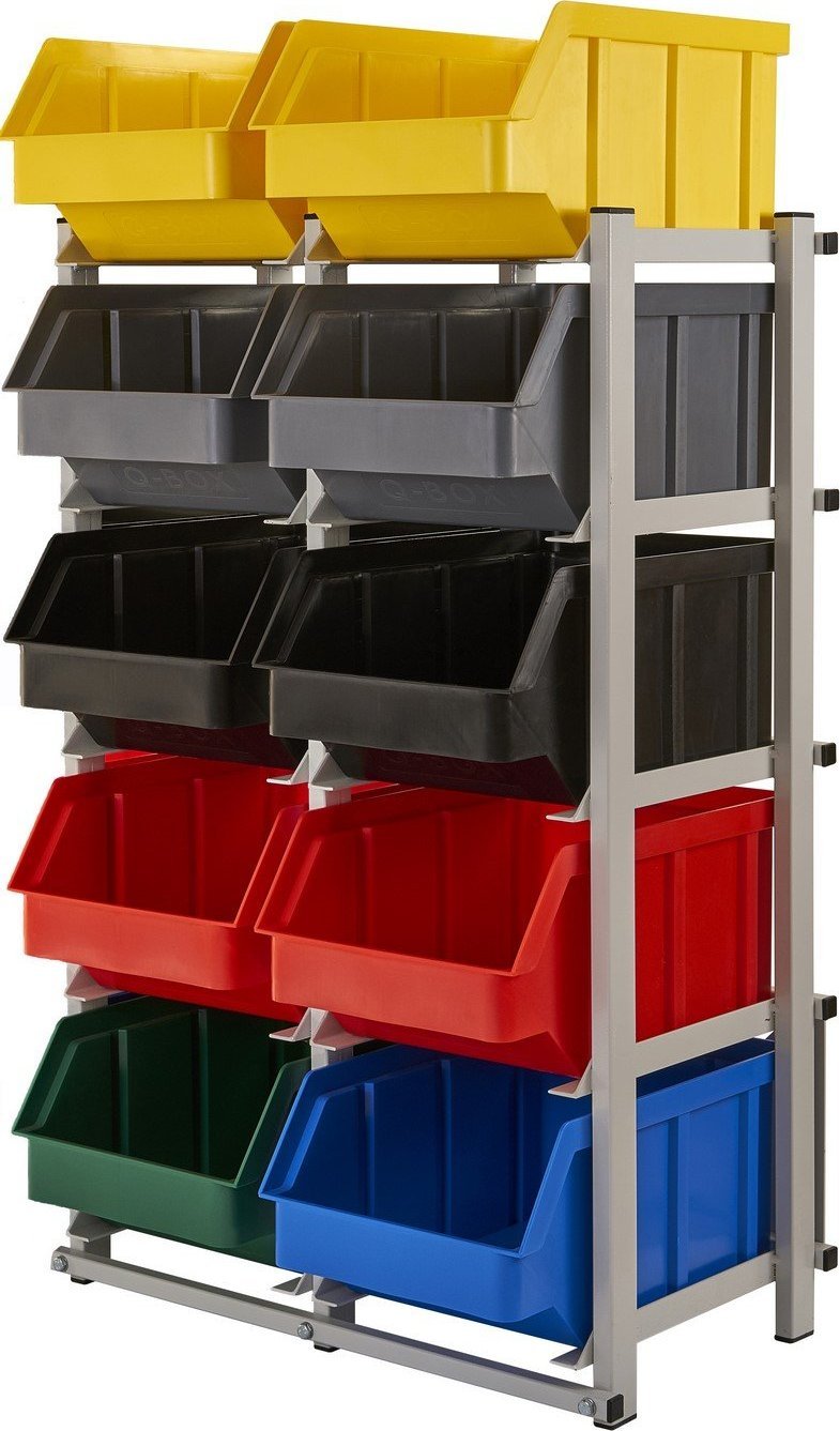 qBox Regał do pojemników warsztatowych, jednostronny. Wym: 1040x660x490mm (regał z pojemnikami)