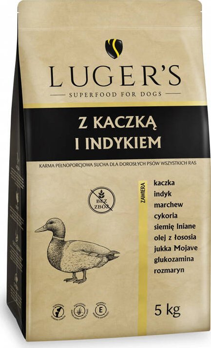 Sucha karma dla psa Lugers z kaczką i indykiem worek 5 kg