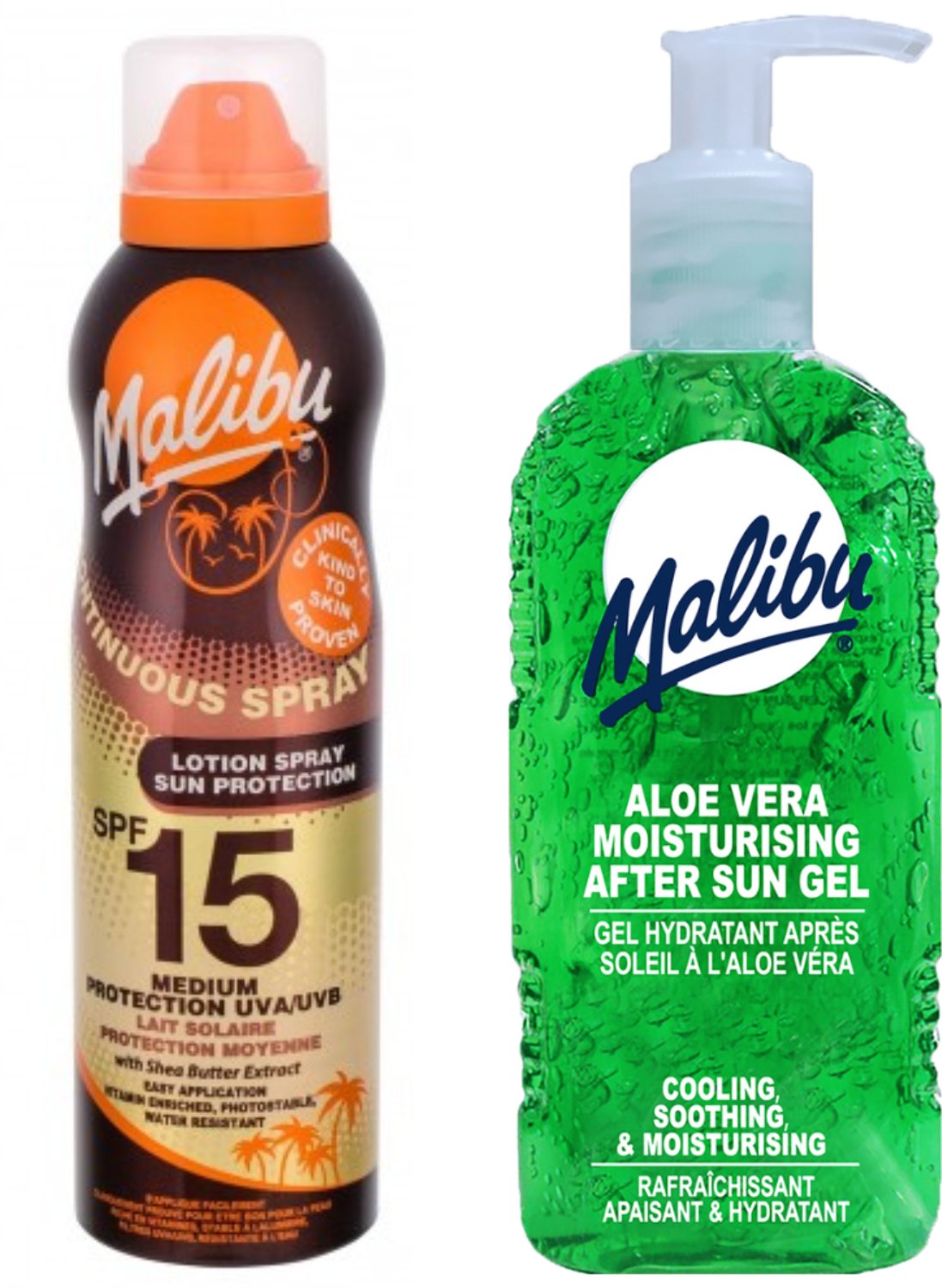 Malibu SPF15 Balsam Ochronny 175ml + Aloe Żel Po Opalaniu 200ml