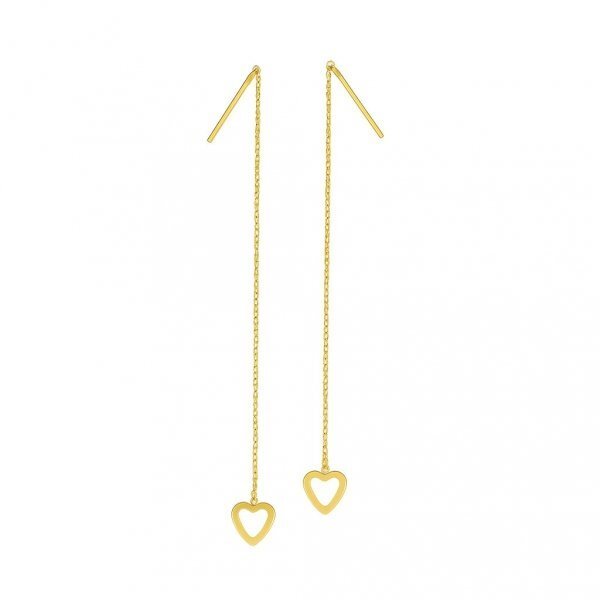 Caspol Złote Kolczyki Serca na Delikatnym Łańcuszku 585 Długie Przeciągane