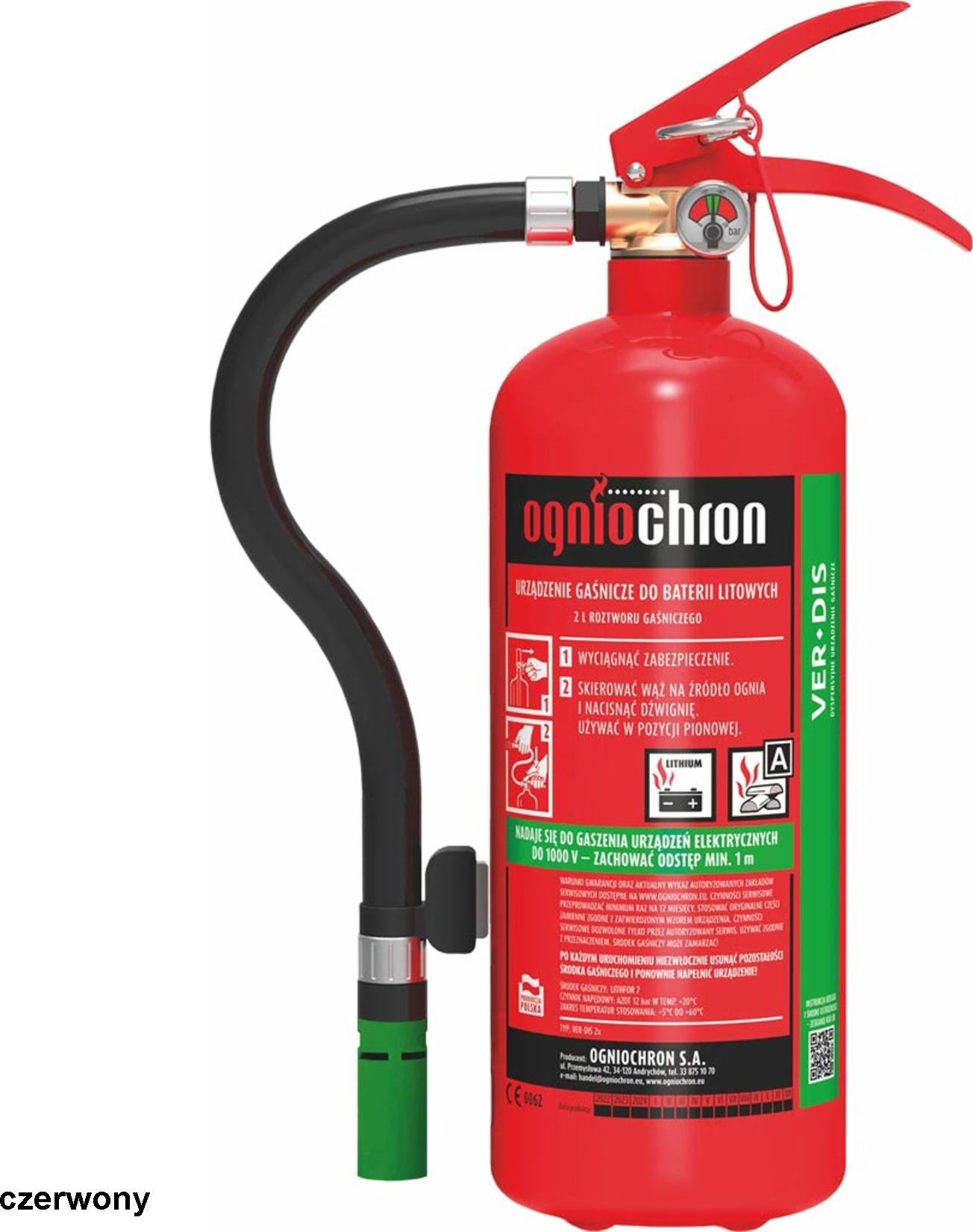 Ogniochron OVER-DIS2X - Urządzenie gaśnicze wodne gasi pożary grupa A polecane do gaszenia urz. z bateriami litowo-jonowymi laptop tablet czas dziłani