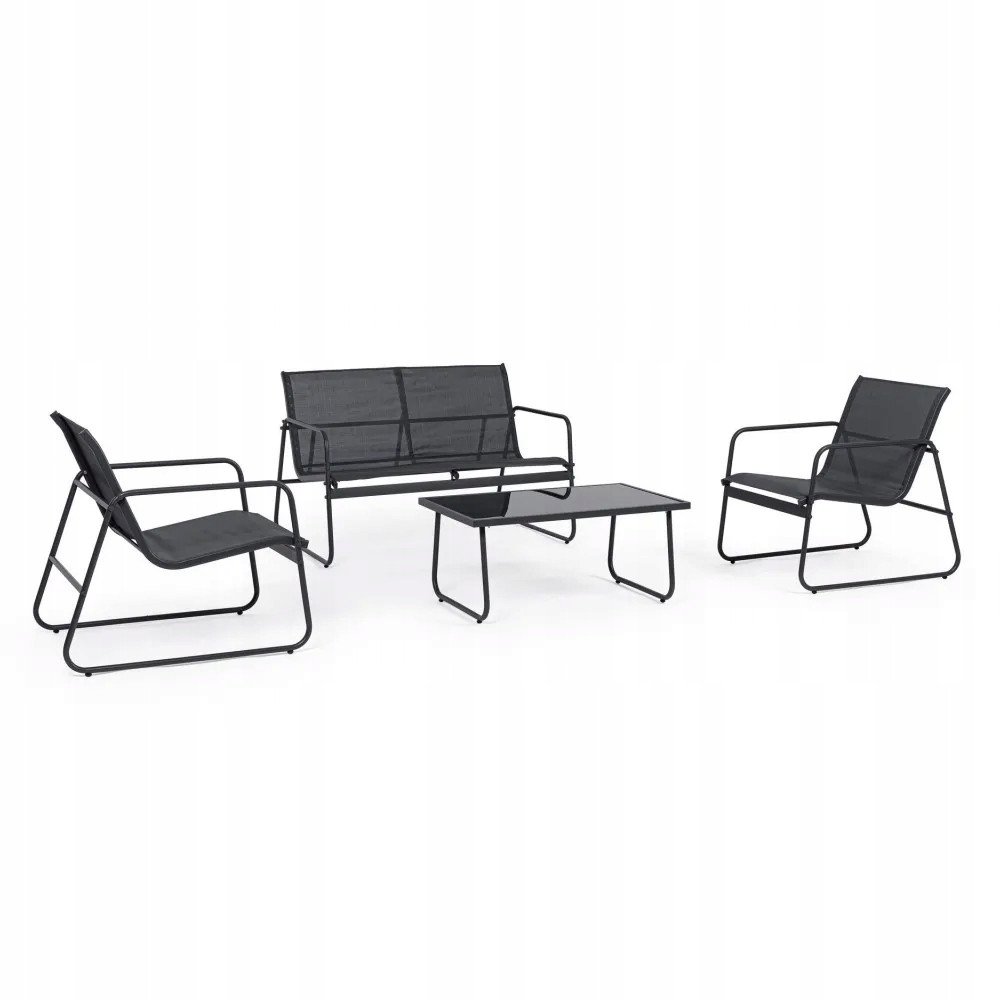 Black Forest Garden Furniture Set, Texteline Two Chairs + Lounger + Folding Table Black