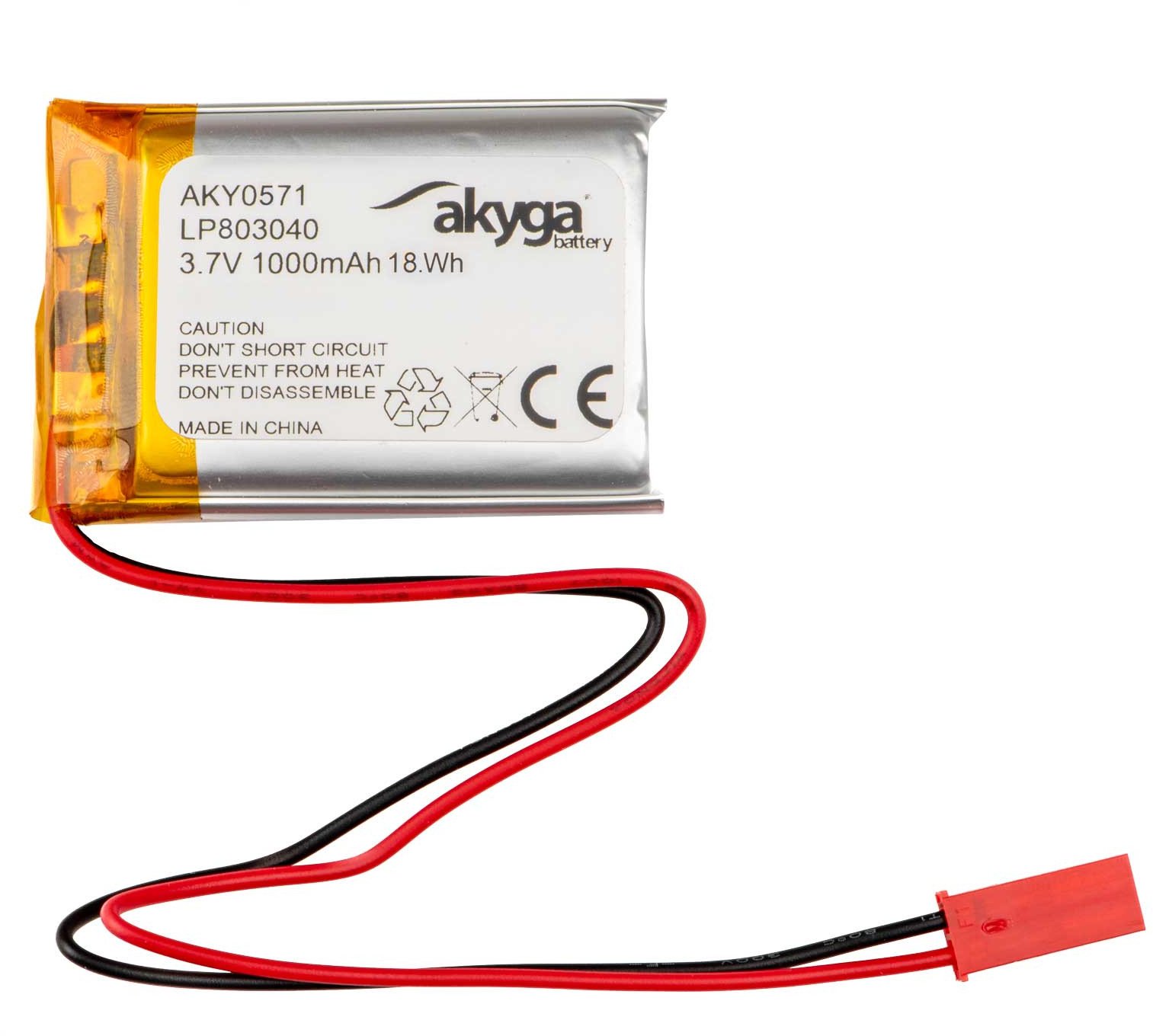 Akumulator Li-Po LP803040 Akyga AKY0571 3.7V / 1000mAh PCM złącze JST 2-Pin 150mm