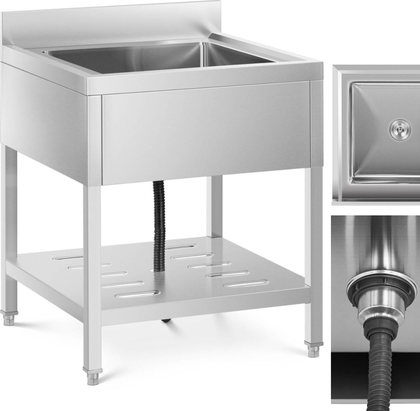 Royal Catering Zlew basen gastronomiczny jednokomorowy z półką i rantem 70 x 70 x 95 cm Zlew basen gastronomiczny jednokomorowy z półką i rantem 70 x