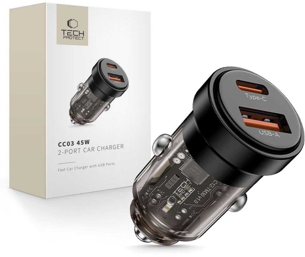 TECH-PROTECT CC03 2-PORT CAR CHARGER PD45W/QC3.0 BLACK