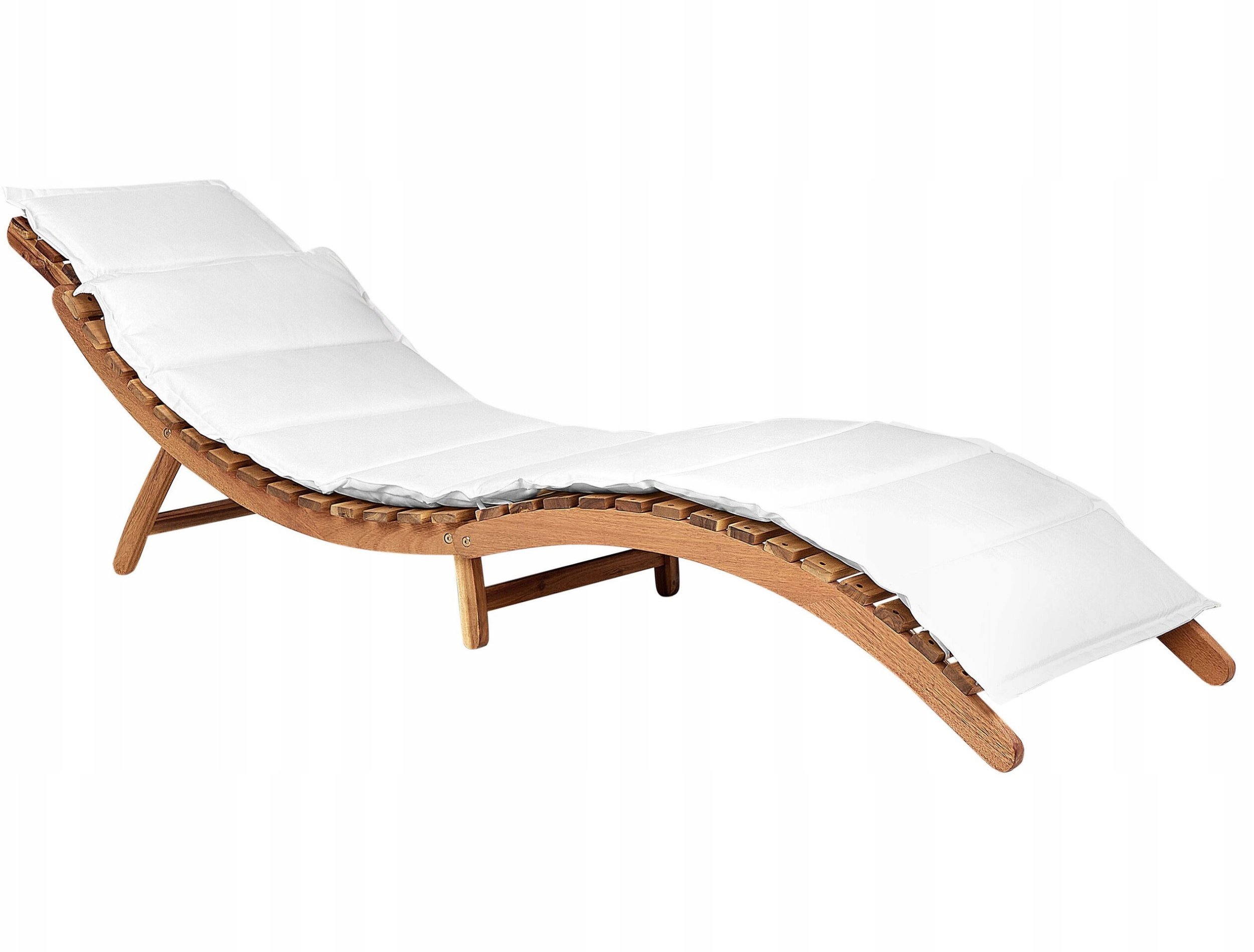 Beliani Leżak ogrodowy drewniany z poduszką białą LUINO