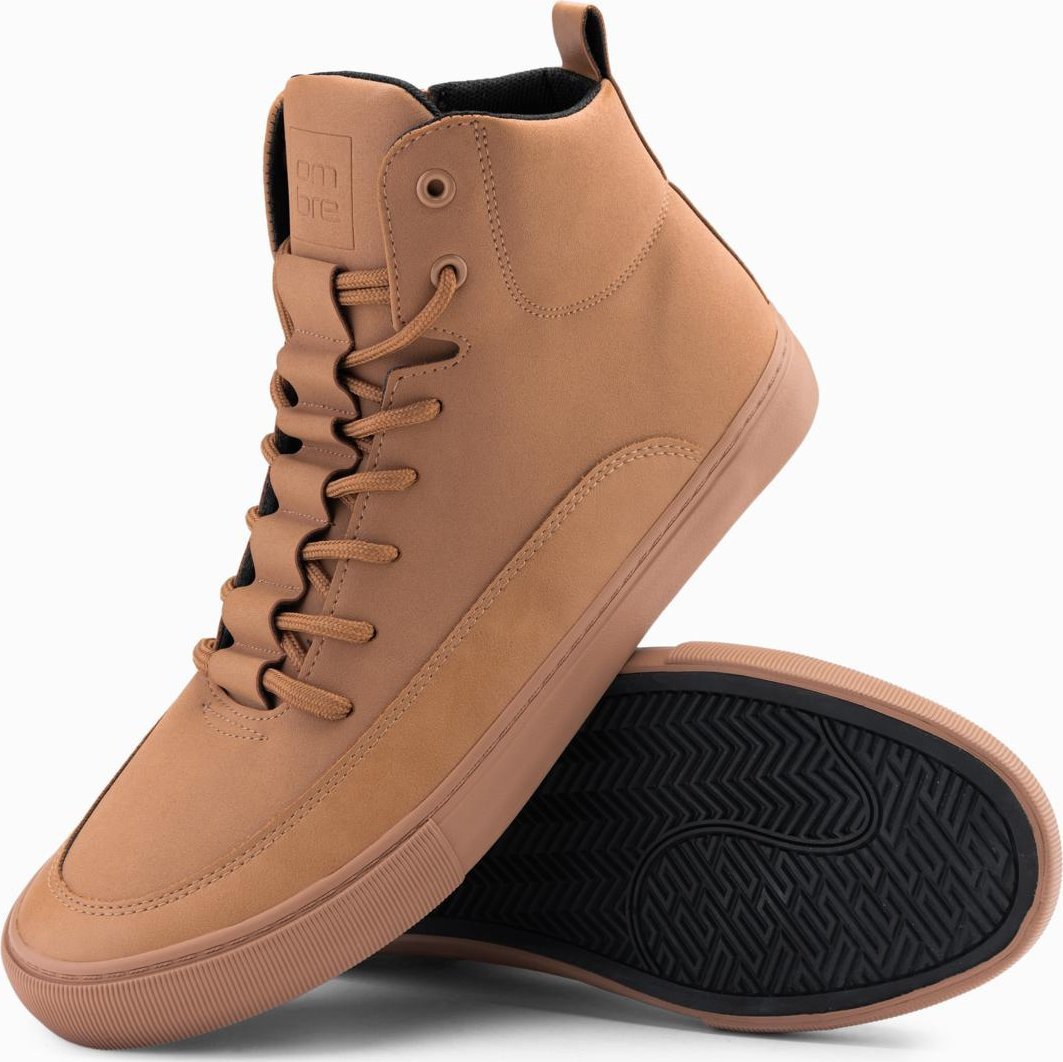 Męskie buty sneakersy za kostkę z ozdobnymi zakładkami brązowe V3 OM-FOSH-0176 44