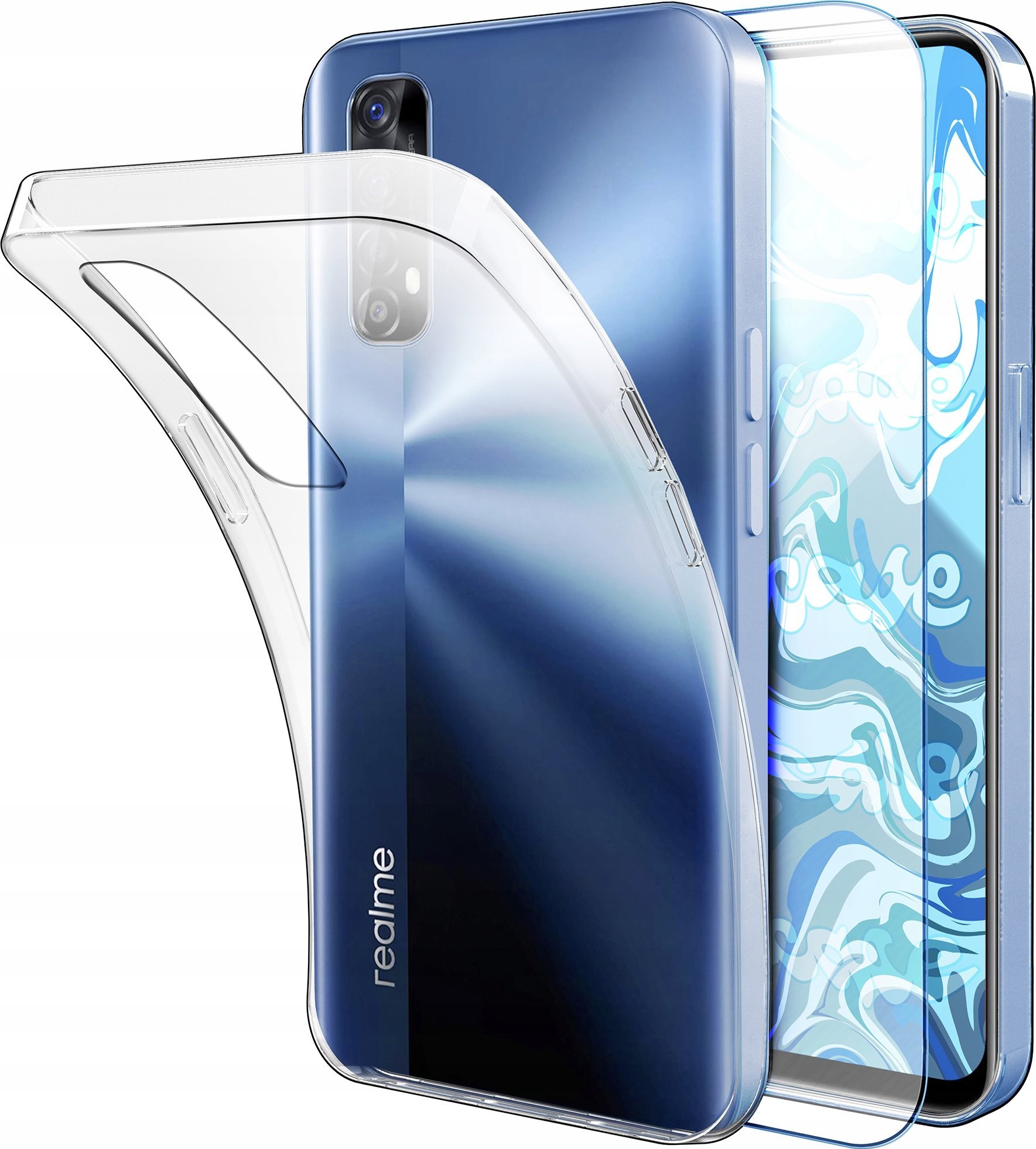 Etui Do Realme 7 (Przezroczyste, Silikonowe, Ochronne, Case) Szkło 9H