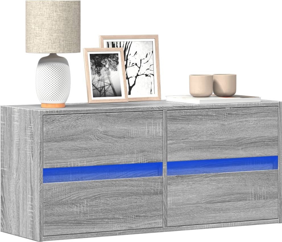 vidaXL vidaXL Ścienna szafka TV z LED, szary dąb sonoma, 100x31x45 cm