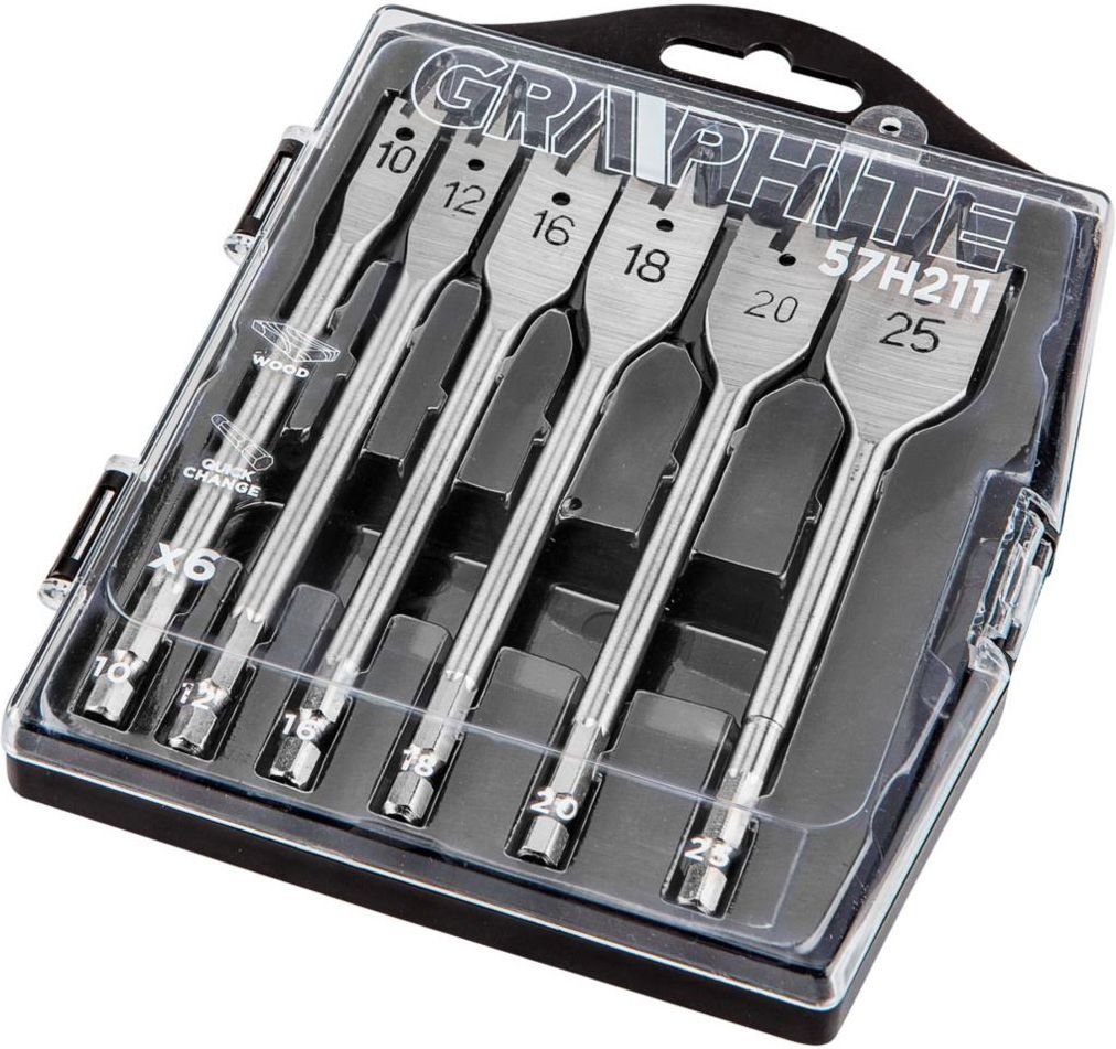 Wiertło Graphite do drewna łopatkowe sześciokątne 10 12 16 18 20 25mm zestaw (57H211)