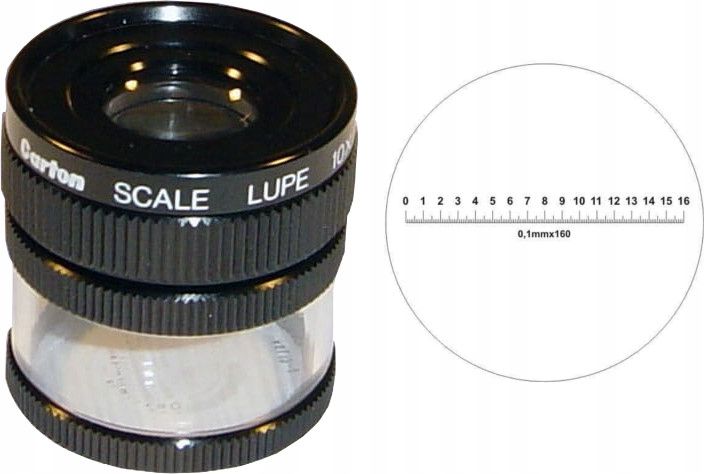 Carton Lupa x10 z podziałką skala 0,1mm i regul. ostrości